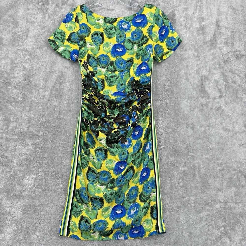 Tracy Reese Dress Womens 2 Silk Floral Sheath Cottage‎ Side Stripe Retro Career